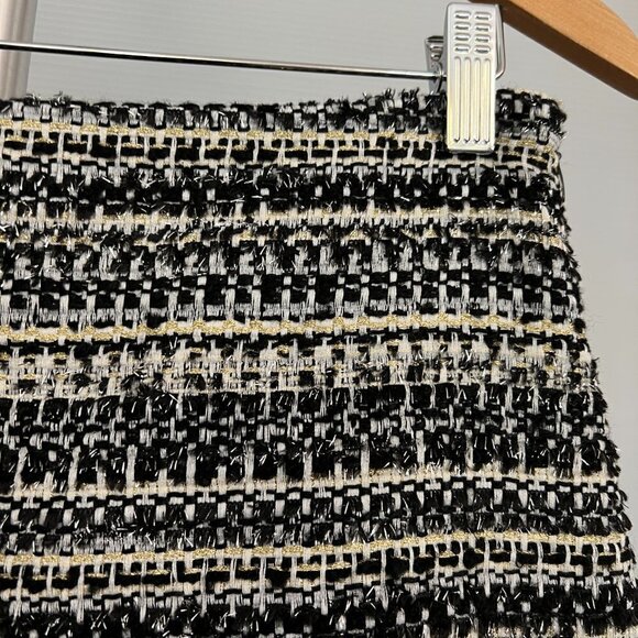 NWT Loft Black White Gold Metallic Stripes A-Line Tweed Lined Mini Skirt Sz 6 - Picture 3 of 10